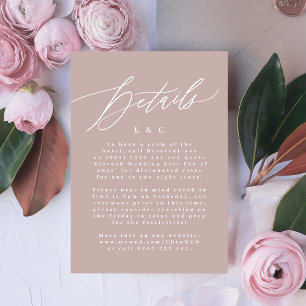 Modern Pink Taupe & White Monogram Wedding Details RSVP Card