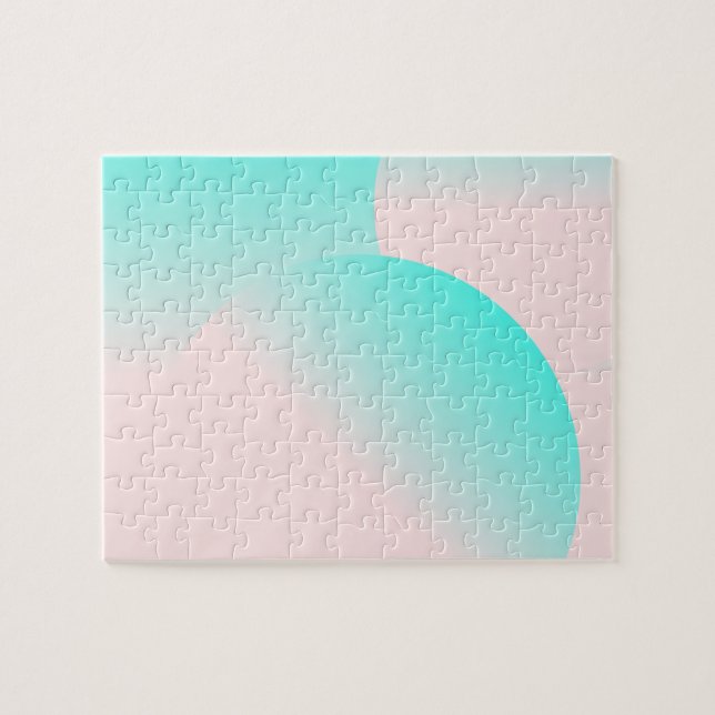 Modern Pink Teal Organic Shape Pastel Jigsaw Puzzle (Horizontal)