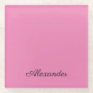 Modern Pink template, Black Script Glass Coaster