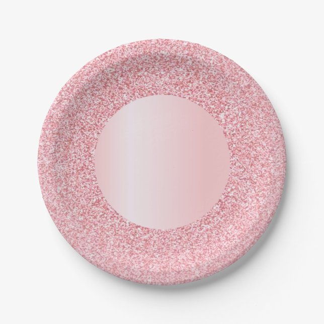 Modern Pink Template Trendy Rose Gold Glitter Paper Plate (Front)