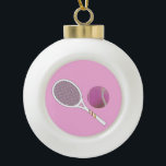 Modern Pink Tennis Ball Retro Racket   Ceramic Ball Christmas Ornament<br><div class="desc">Personalised classic tennis ball design in glitter silver faux foil texture. Simple, minimalist gift for your tennis coach or tennis team, or simply tennis balls with your initial, gold & stylish tennis pattern design. Personalised Gift for a tennis player. Dusty rose tennis gold design. Trendy tennis players' home decor. Trendy...</div>