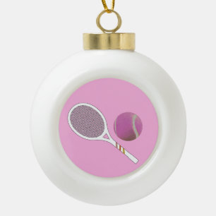 Modern Pink Tennis Ball Retro Racket   Ceramic Ball Christmas Ornament