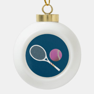 Modern Pink Tennis Ball Retro Racket  Ceramic Ball Christmas Ornament