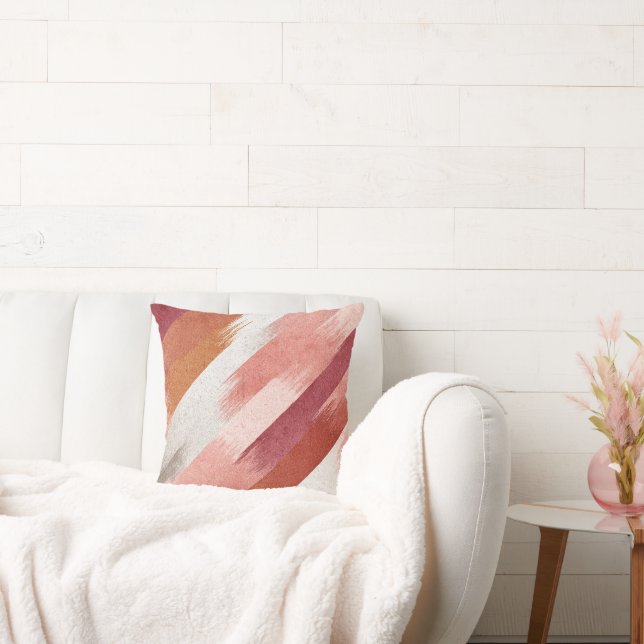 Modern Pink Terracotta Brush Stroke Pattern Cushion (Couch)