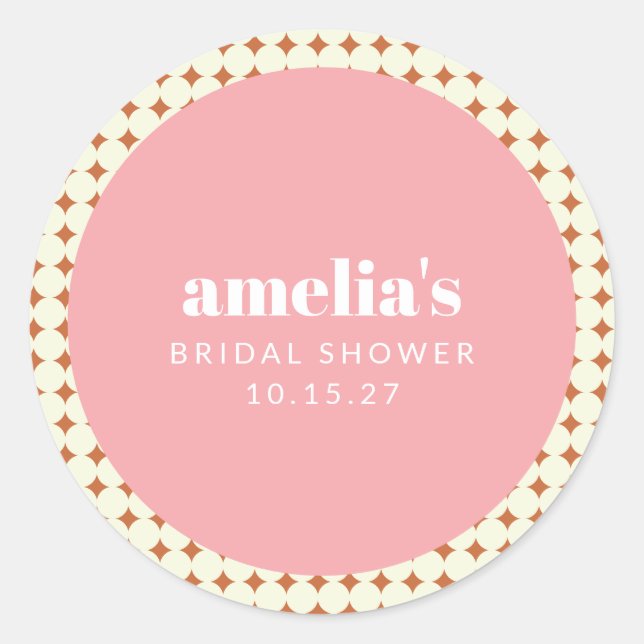 Modern Pink Terracotta Dots Bridal Shower Custom Classic Round Sticker (Front)
