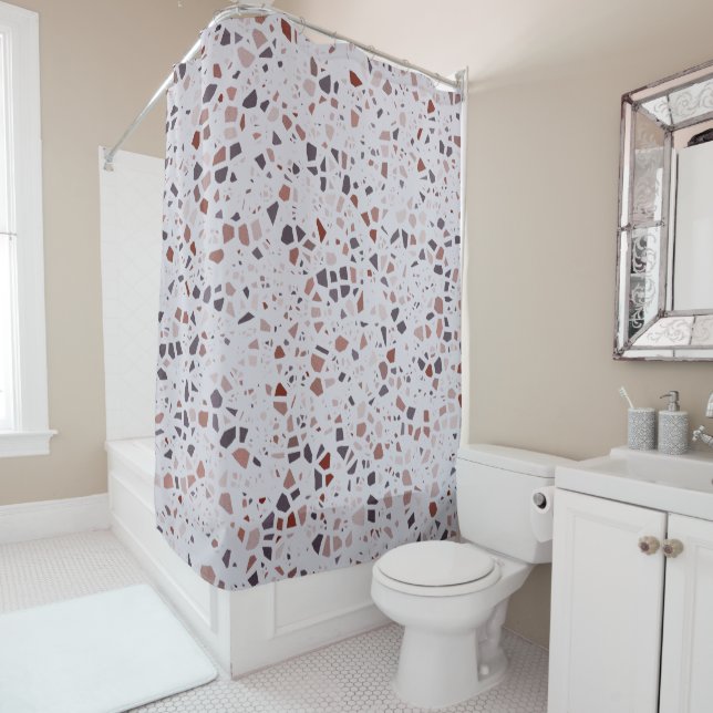 Modern Pink Terrazzo Marble Pattern Shower Curtain (In Situ)
