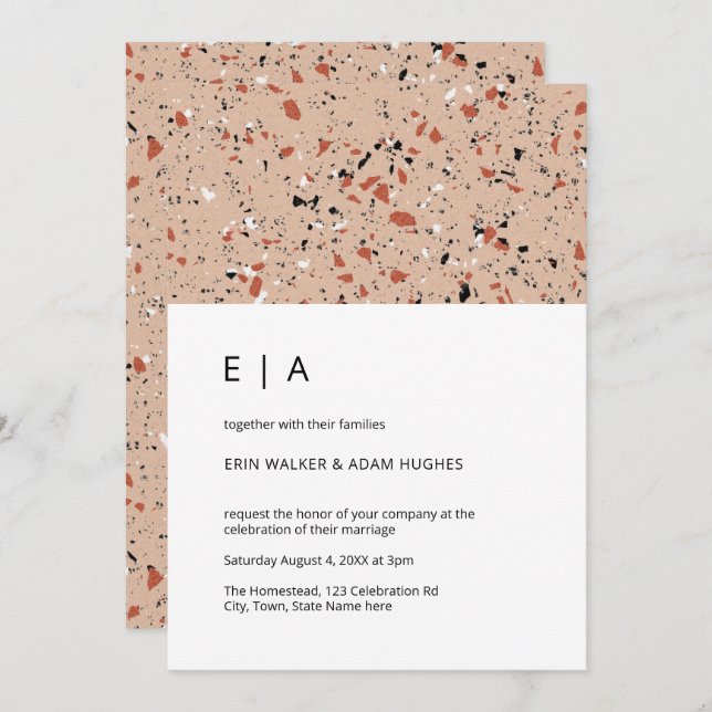 Modern Pink Terrazzo Pattern Wedding Invitation (Front/Back)