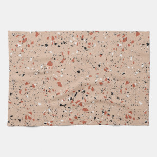 Modern Pink Terrazzo Print Pattern Tea Towel