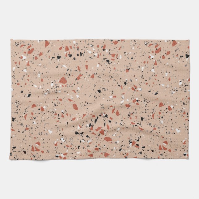 Modern Pink Terrazzo Print Pattern Tea Towel (Horizontal)