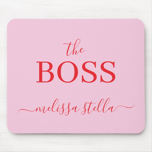 Modern Pink The Boss Name | Girly Gift Mouse Pad (Front)