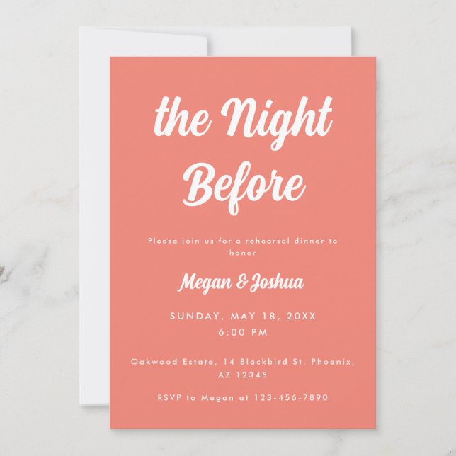 Modern Pink 'The Night Before' Rehearsal Dinner Invitation (Front)