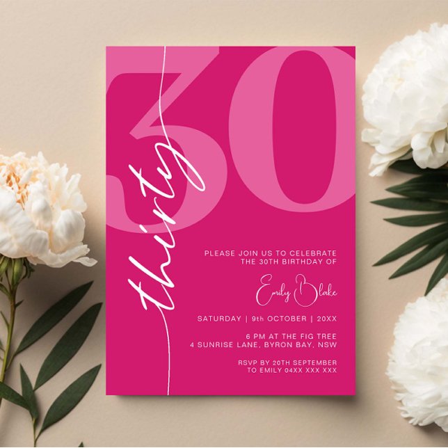 Modern Pink Thirty 30th Birthday Party Invitation (Creator Uploaded)