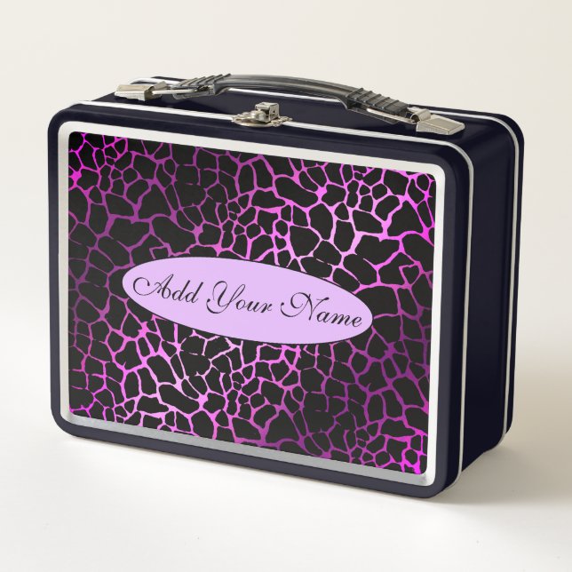 Modern Pink Tiger Add Your Text Metal Lunch Box (Front)