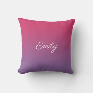 Modern Pink to Purple Gradient White Script Name Cushion