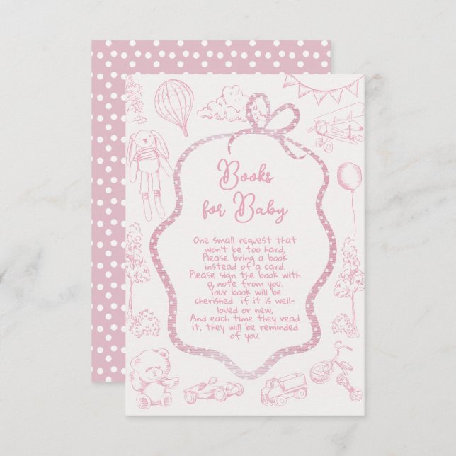 Modern Pink Toile de Jouy Books for baby Invitation (Front/Back)