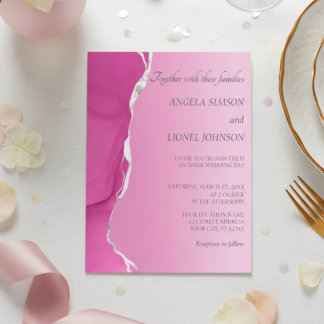 Modern Pink Torn-Edge Wedding Invitation