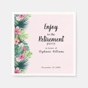 Modern Pink Tropical Flower Retirement Party Napkin