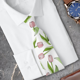 Modern Pink Tulip Flower Tie