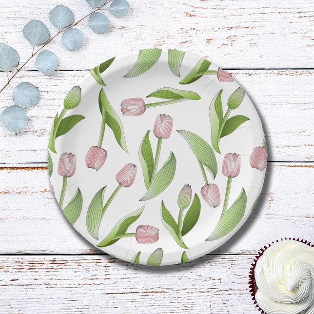 Modern Pink Tulip Pattern Paper Plate (Creator Uploaded)