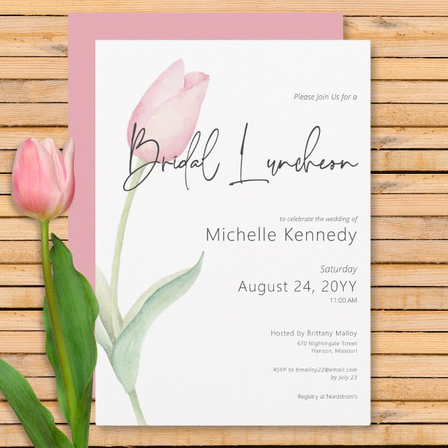 Modern Pink Tulip Solo Bridal Luncheon Invitation (Modern Pink Tulip Solo Bridal Luncheon Invitation)