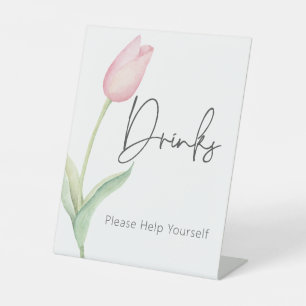 Modern Pink Tulip Solo Bridal Shower Drinks Pedestal Sign