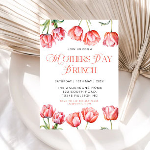Modern Pink Tulips Floral Mothers Day Brunch Invitation