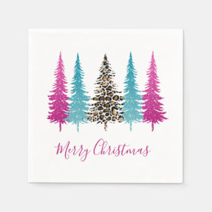 Modern Pink Turquoise Animal Print Christmas Napkin