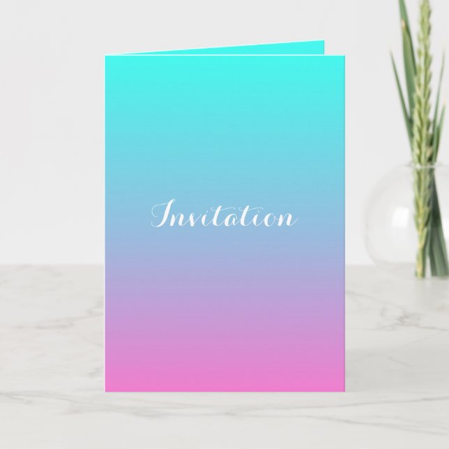 modern pink turquoise ombre wedding invitation (Front)