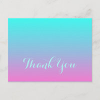modern  pink turquoise ombre wedding thank you