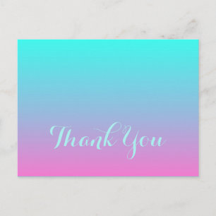 modern  pink turquoise ombre wedding thank you postcard