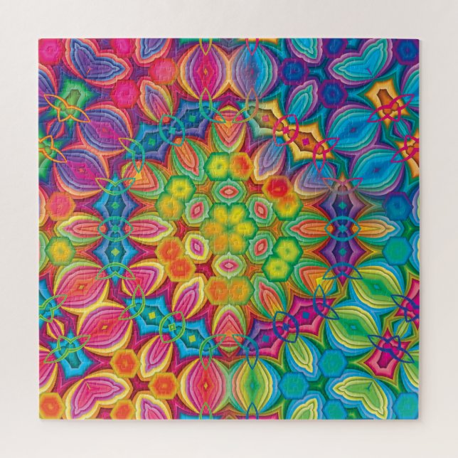 Modern Pink Turquoise Purple Green Kaleidoscope Jigsaw Puzzle (Vertical)