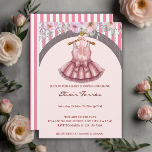 Modern Pink Tutu Ballerina Ballet Girl Baby Shower Invitation