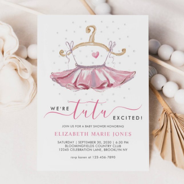 Modern Pink Tutu Ballerina Ballet Girl Baby Shower Invitation (Creator Uploaded)