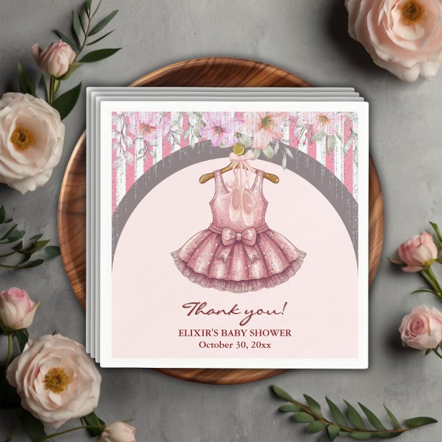 Modern Pink Tutu Ballerina Ballet Girl Baby Shower Napkin (Creator Uploaded)
