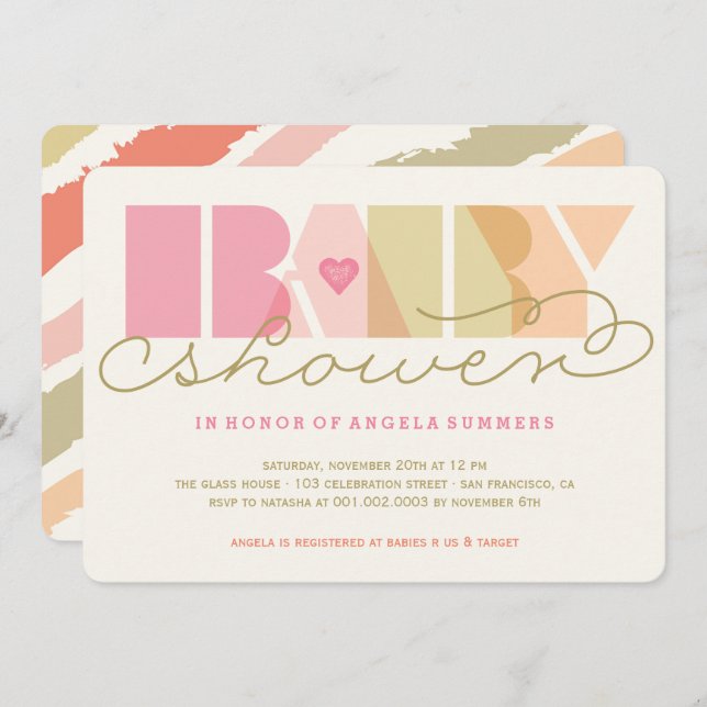 Modern Pink Typography Colourful Girl Baby Shower Invitation (Front/Back)