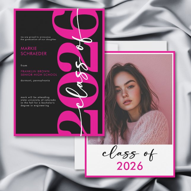 Modern Pink Typography Graduation Announcement (Modern Pink Typography Graduation Announcement)