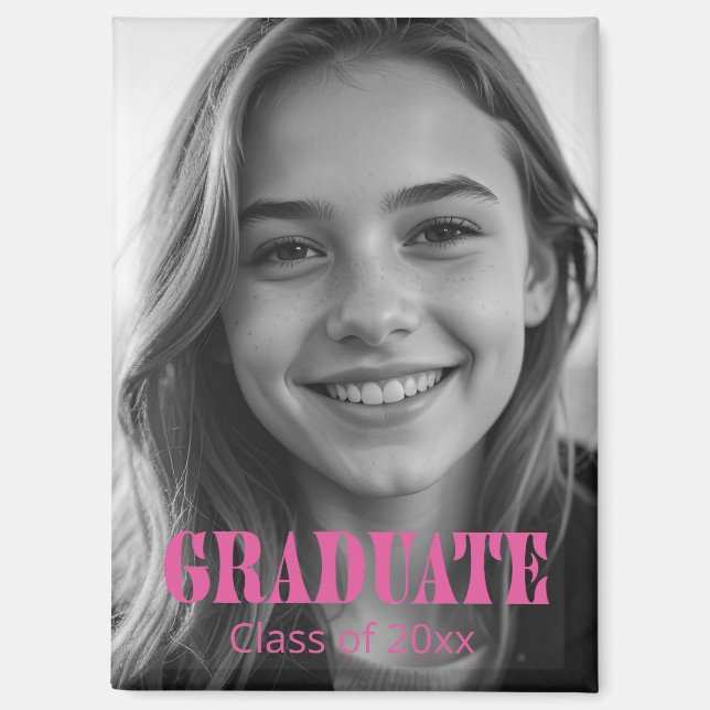 Modern Pink Typography Graduation Photo  Magnet (Front)