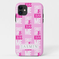 Modern Pink Typography Monogram Kiss Me