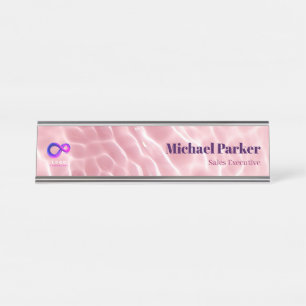 Modern Pink Water Ripple Custom Logo Office Desk Name Plate