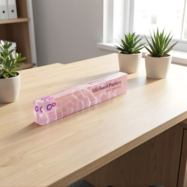 Modern Pink Water Ripple Custom Logo Office Nameplate (Creator Uploaded)