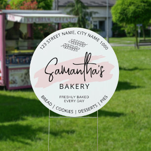 Modern Pink Watercolor Bakery Cake Market Outdoor Garden Sign