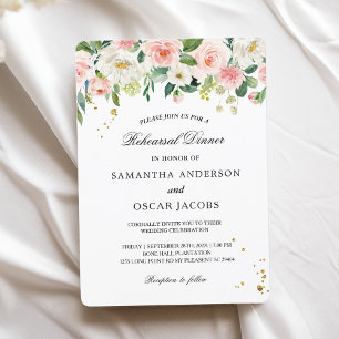 Modern Pink Watercolor Beauty Flowers & Gold Drops Invitation