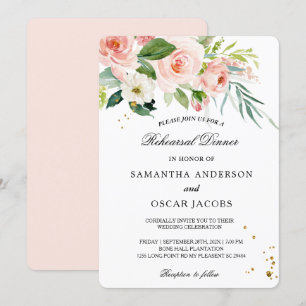 Modern Pink Watercolor Beauty Flowers & Leaves Invitation
