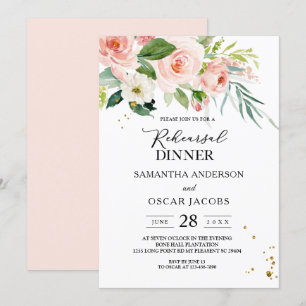 Modern Pink Watercolor Beauty Flowers & Leaves Invitation