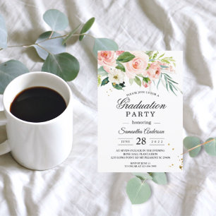 Modern Pink Watercolor Beauty Flowers & Leaves Invitation