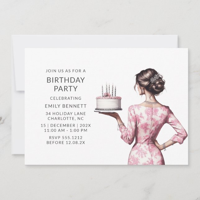 Modern Pink Watercolor Birthday Party Adult Invitation (Front)
