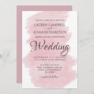 Modern Pink Watercolor Brushstroke Wedding  Invitation