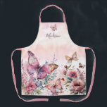 Modern Pink Watercolor Butterfly Wild Flower Apron<br><div class="desc">Elegant Modern Pink Floral Watercolor Butterfly Script Name Recipe Binder</div>