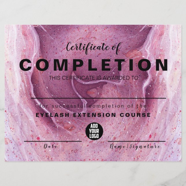 Modern Pink Watercolor  Certificate of Completion (Front)