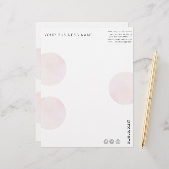 Modern Pink Watercolor Circles Business  Custom Letterhead (Front/Back In Situ)